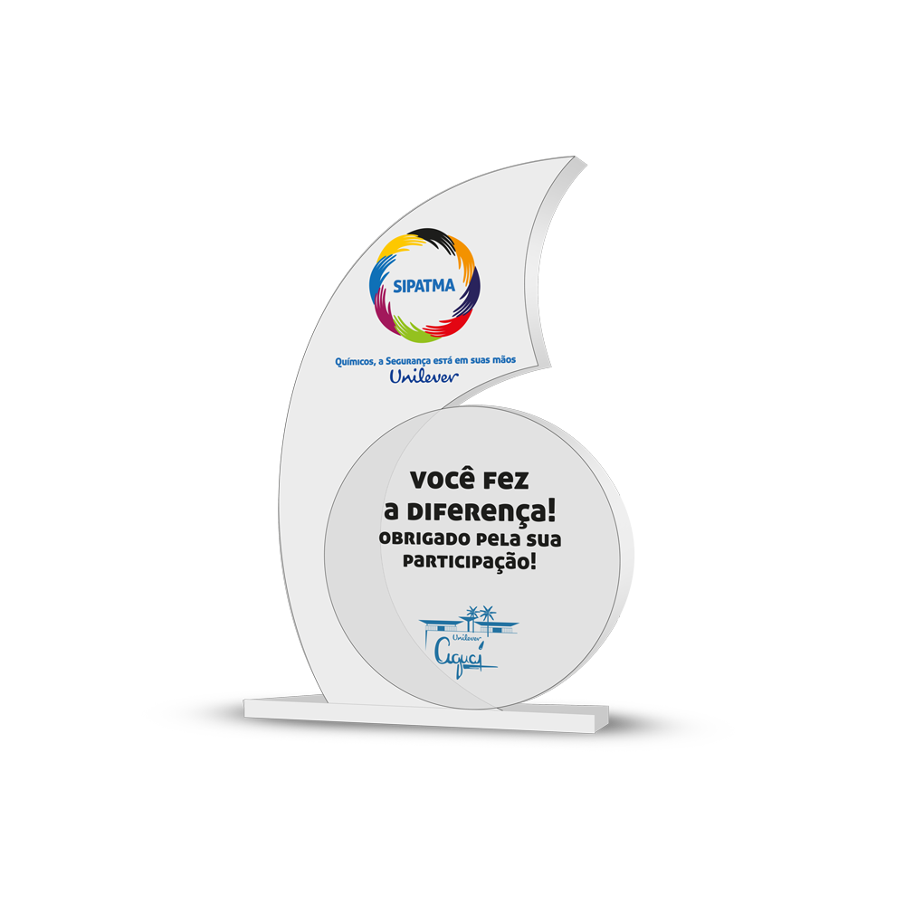 Troféu de acrílico com adesivo personalizado